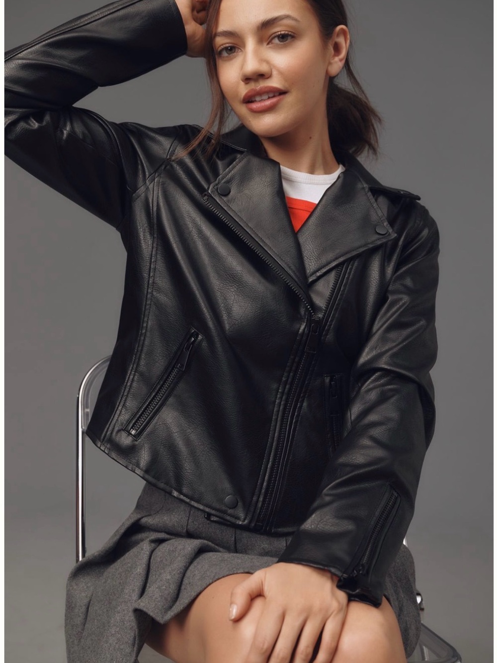 Anthropologie Black Faux Leather Moto Jacket - Slim Biker Silhouette